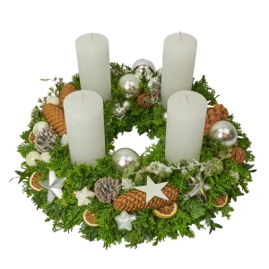 Edler Adventskranz weiss-silber