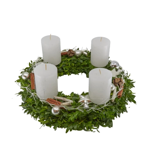 Adventskranz gebunden weiss